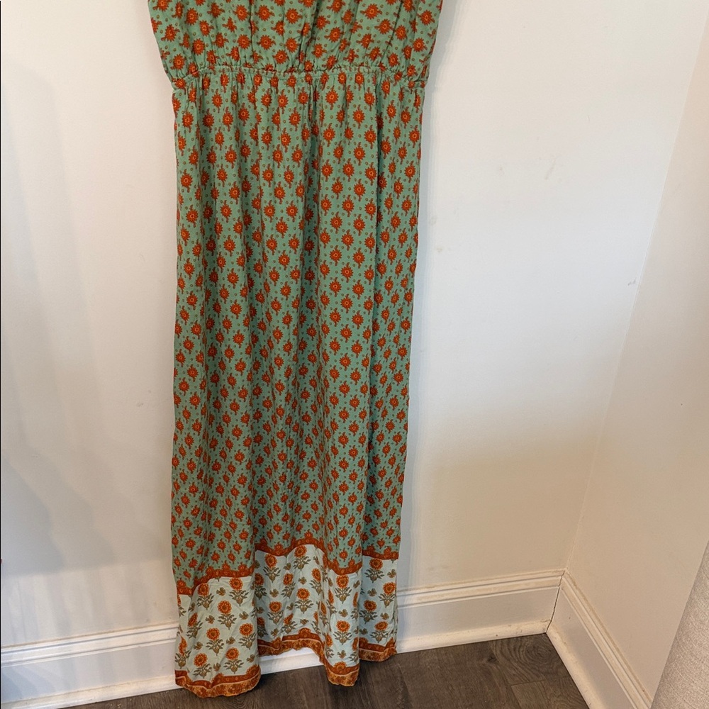 mittoshop Green Maxi Dress with Red Floral Print - Picture 5 of 6